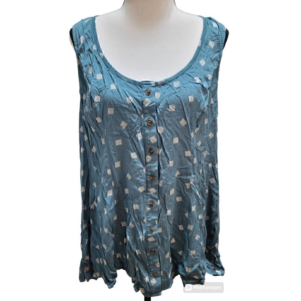 Torrid Green/Blue White Geometric Print Stretch Scoop Neck Tank Tops Sz 2X